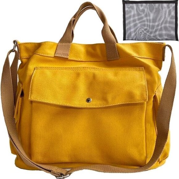 Large Canvas Crossbody Tote Bag with Pockets Canvas Messenger Bag Shoulder Hobo - Picture 1 of 6